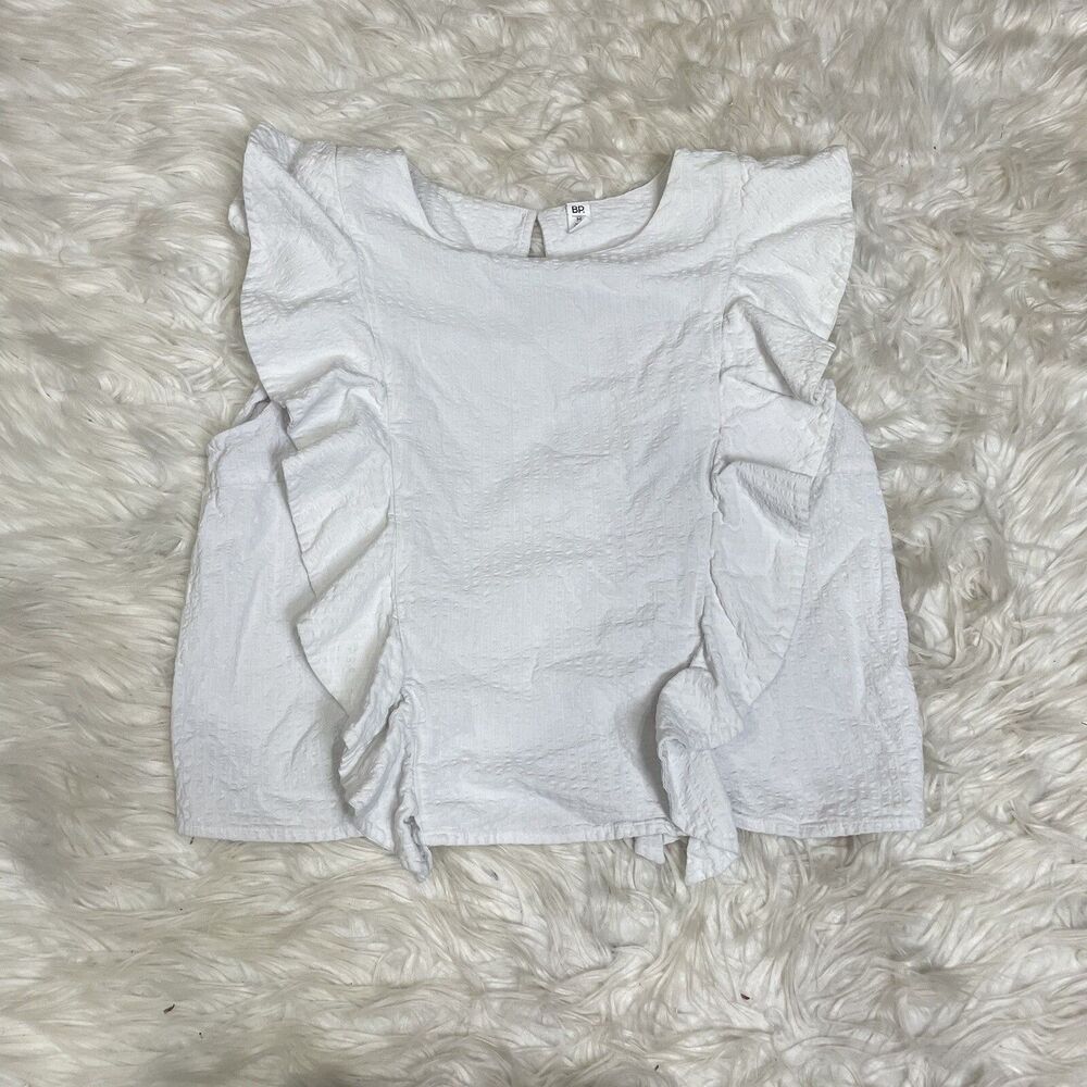 BP. Tank Top Womens Medium White Ruffles Cropped Preppy Beach Girly Quiet Luxe